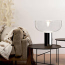Lampe à poser design LED avec abat-jour arrondi et cylindre doré