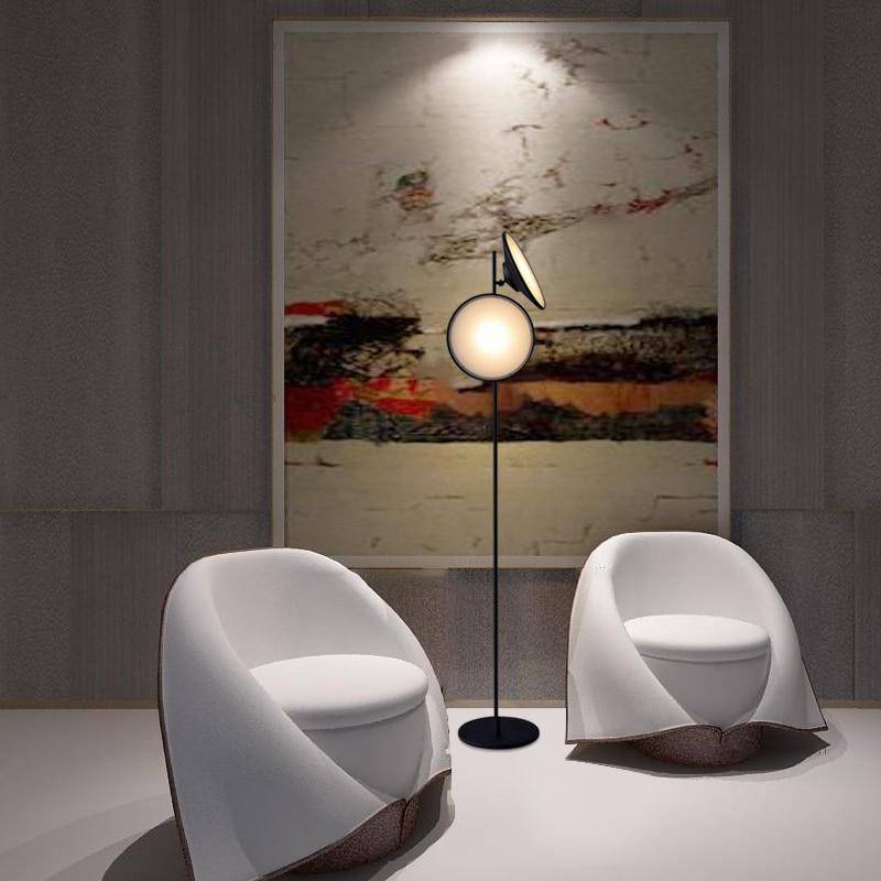 Lampadaire design LED en métal noir avec grand cercle lumineux Nordic - vue 7 sur 8