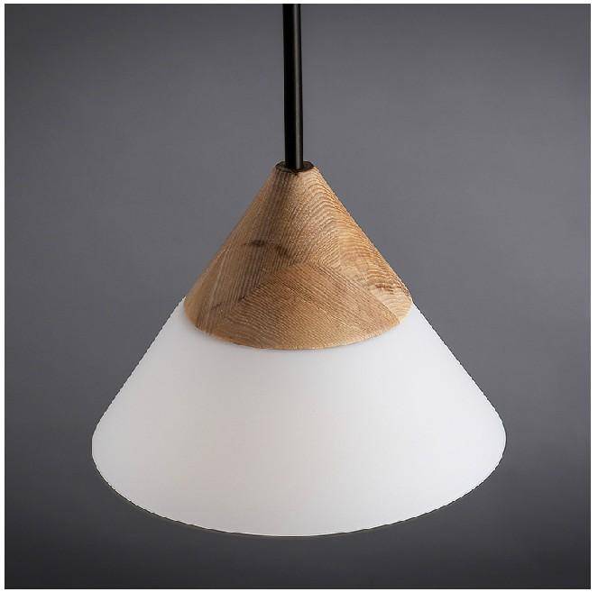 Suspension design à LED avec abat-jour en bois et verre Loft - vue 4 sur 4