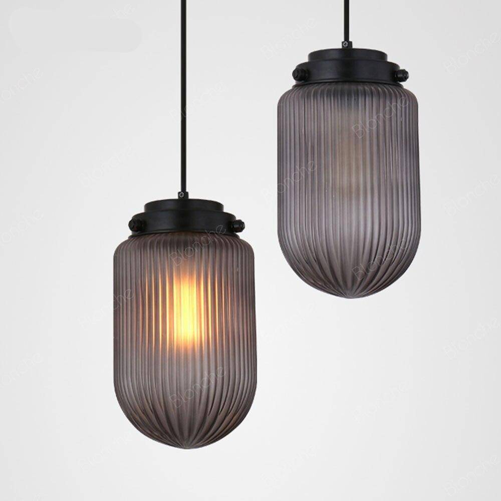 Suspension design LED en verre oval et métal industriel - vue 4 sur 6