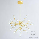 Lustre design LED doré avec plusieurs ampoules cristal