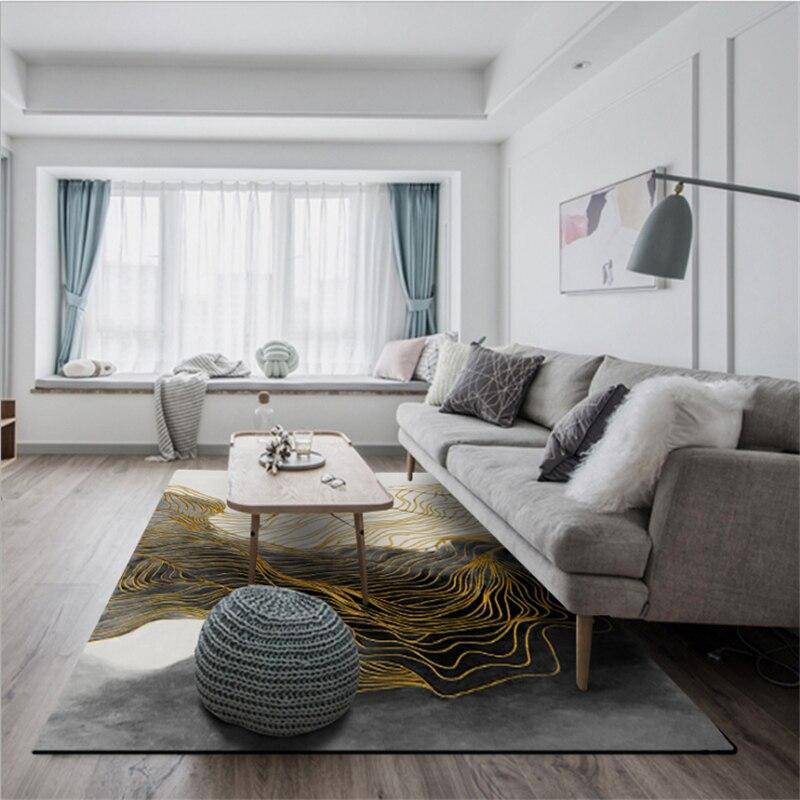 Tapis rectangle design noir et blanc à détail doré - vue 3 sur 5
