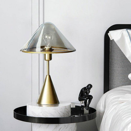 Lampe à poser design LED avec socle conique en métal doré