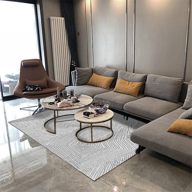 Tapis rectangle moderne rayé noir et blanc géométrique - vue 4 sur 5