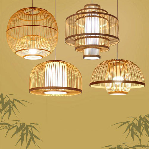 Suspension en bambou LED avec différents cylindres style Asian