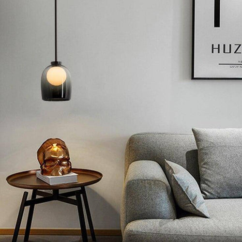 Suspension design en verre fumé avec boule intérieur