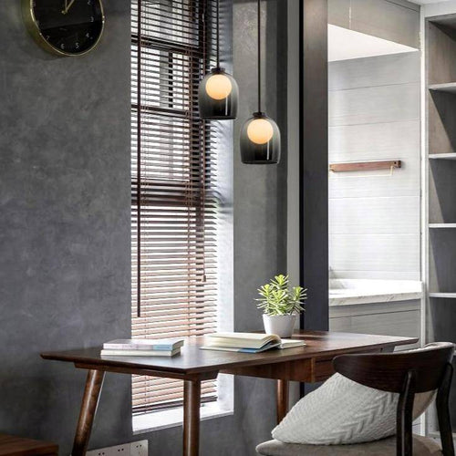 Suspension design en verre fumé avec boule intérieur
