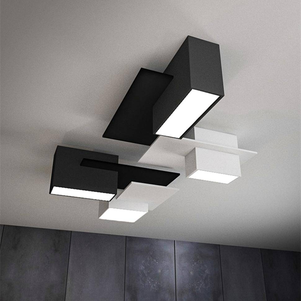Plafonnier design LED à formes géométriques modernes noires et blanches - vue 3 sur 9