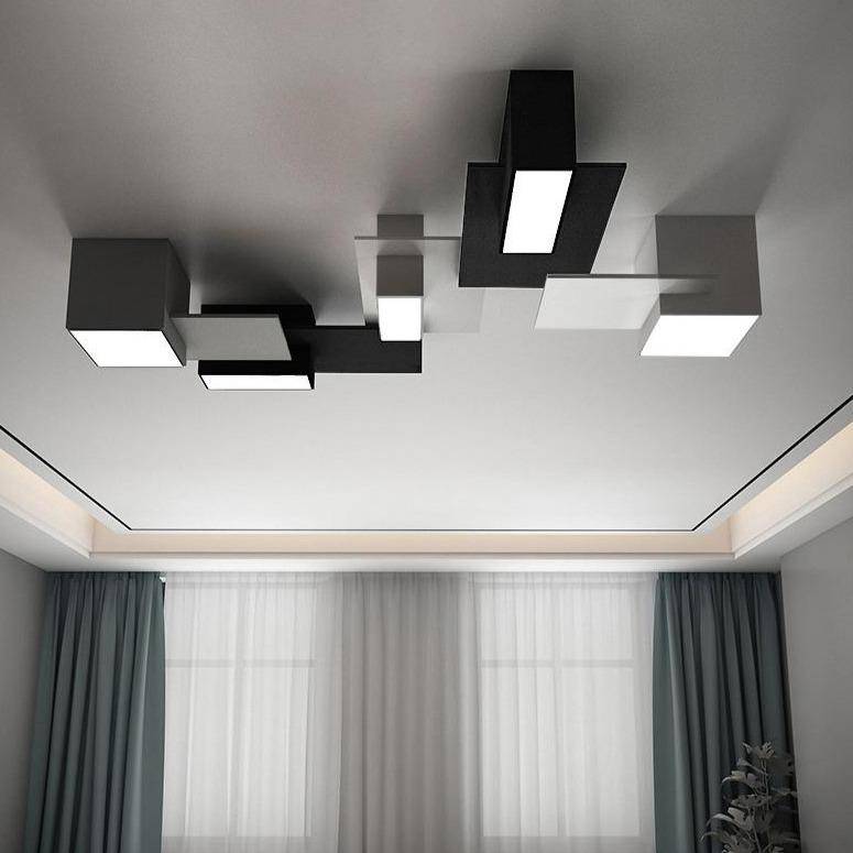 Plafonnier design LED à formes géométriques modernes noires et blanches - vue 4 sur 9