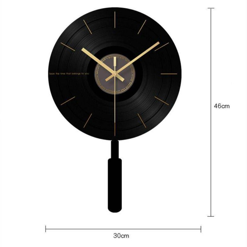 Horloge murale ronde design noire et aiguilles dorées 30cm - vue 6 sur 5