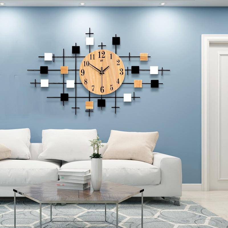 Horloge murale design en bois et carrés Home