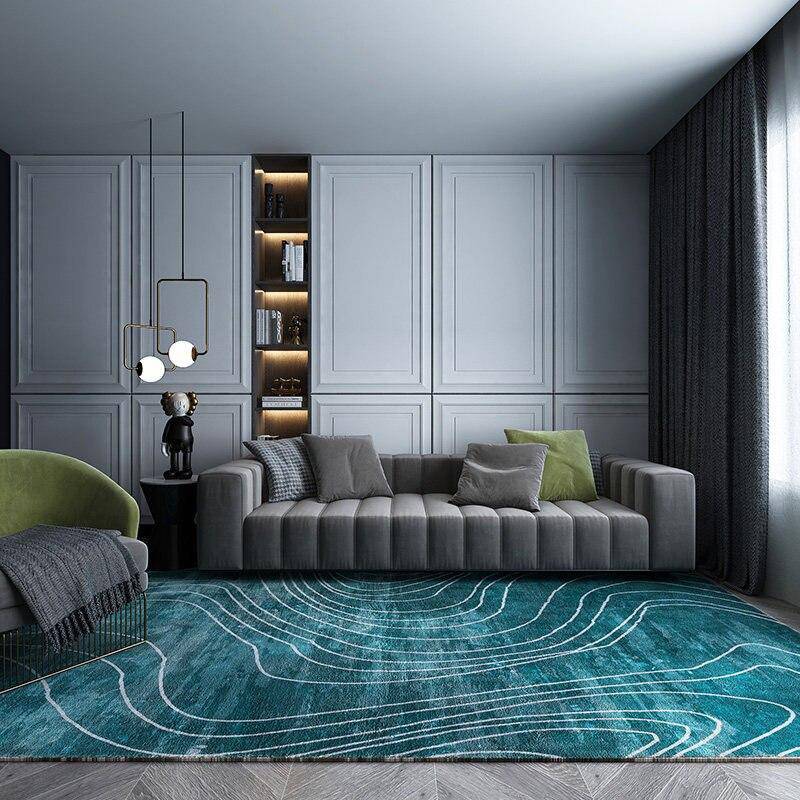 Tapis rectangle vert aux rayures blanches style Shen
