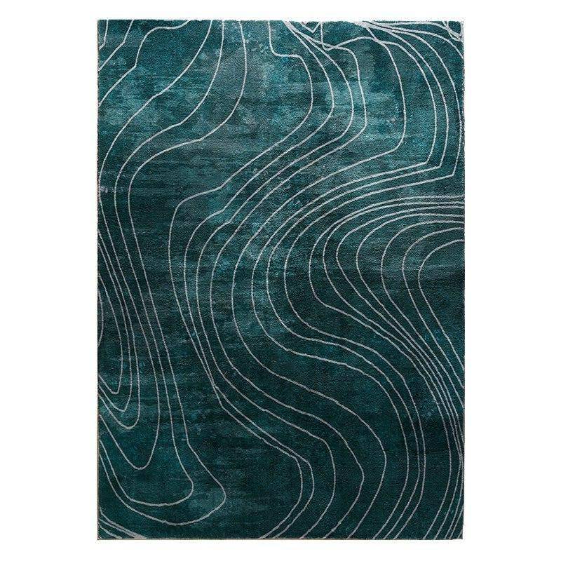 Tapis rectangle vert aux rayures blanches style Shen