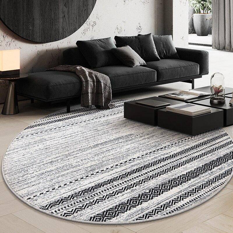 Tapis rond gris et noir aux motifs géométriques Nordic - vue 3 sur 3