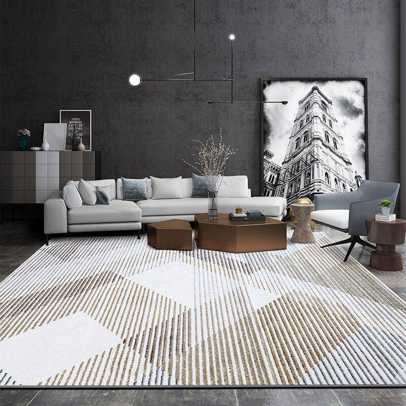 Tapis rectangle moderne aux motifs géométriques café - vue 3 sur 2