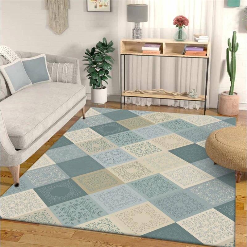 Tapis rectangle carreaux bleus Lattice - vue 4 sur 5