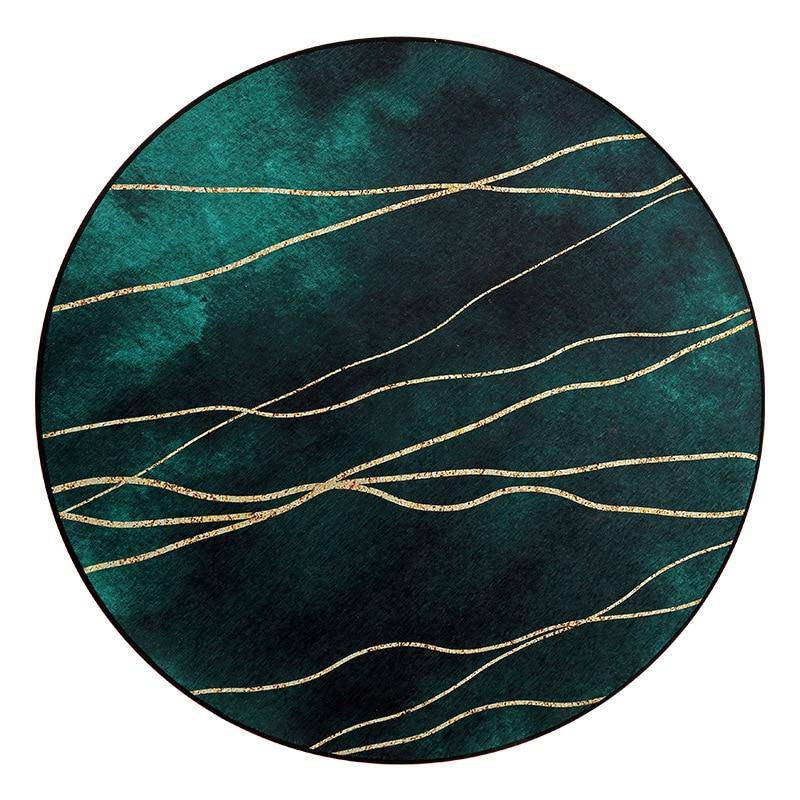 Tapis moderne rond vert et doré style abstrait - vue 3 sur 3
