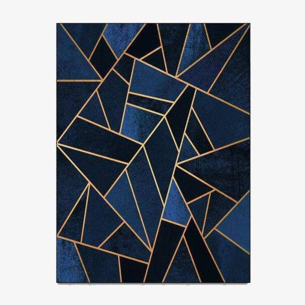 Tapis rectangle géométrique bleu et doré Rugs