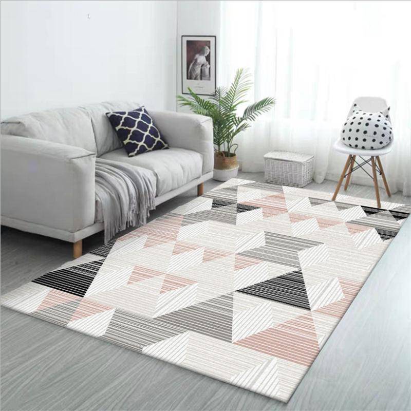 Tapis moderne aux formes géométriques roses et blanches - vue 3 sur 2