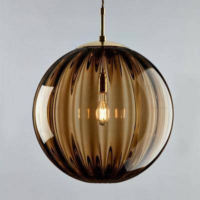 Suspension design à LED en boule de verre colorée