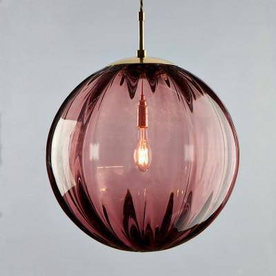 Suspension design à LED en boule de verre colorée