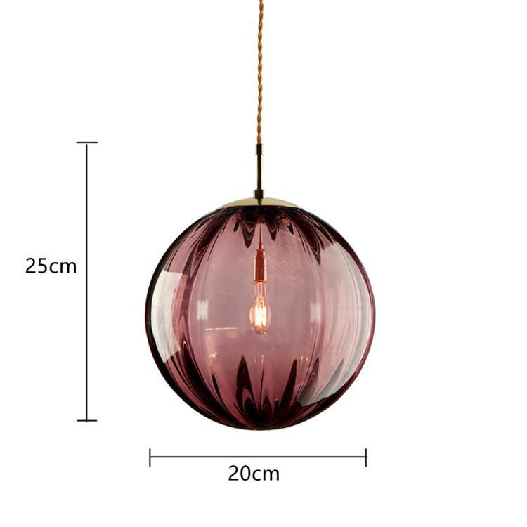 Suspension design à LED en boule de verre colorée