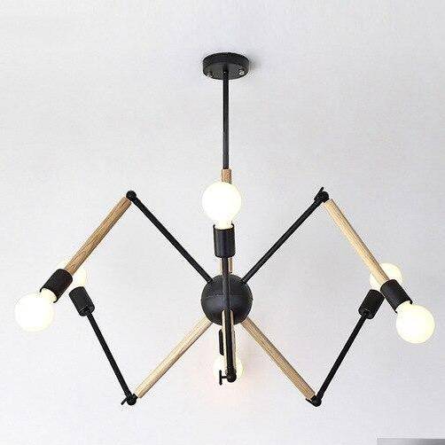 Lustre LED design en bois avec bras articulés ajustables - vue 3 sur 7