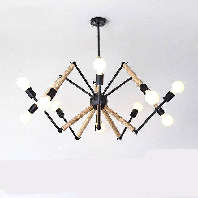 Lustre LED design en bois avec bras articulés ajustables - vue 6 sur 7