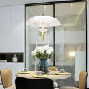 Suspension moderne LED en verre avec abat-jour arrondi et tige dorée
