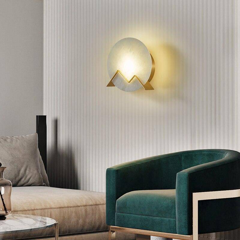 Applique murale design LED avec cercle en marbre et métal doré - vue 3 sur 5