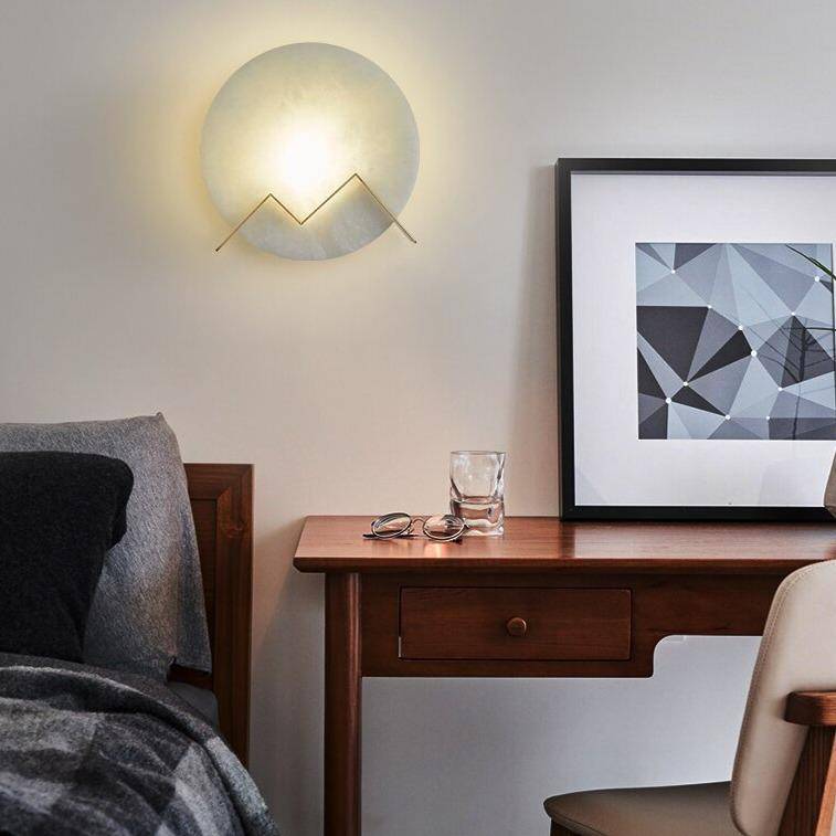 Applique murale design LED avec cercle en marbre et métal doré - vue 4 sur 5