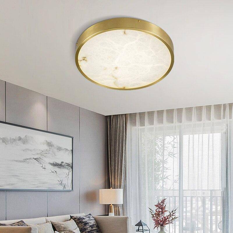 Plafonnier design LED rond en marbre avec bords dorés - vue 4 sur 9