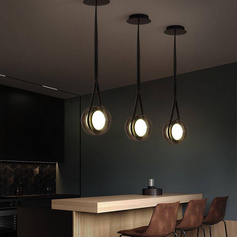Suspension design à LED avec boule en verre style coffee - vue 3 sur 6