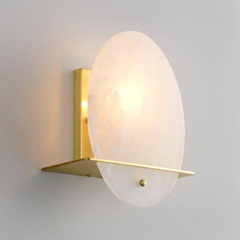 Applique murale design LED arrondi en métal dorée et marbre - vue 4 sur 7