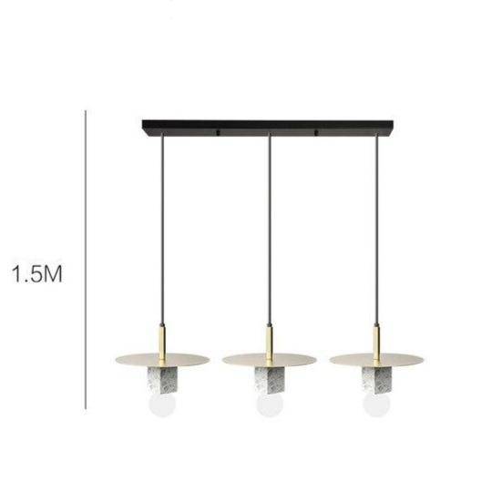 Suspension design LED avec cube en marbre et disque doré - vue 11 sur 11