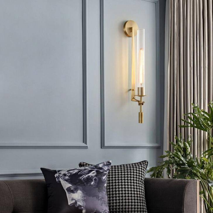 Applique murale moderne LED avec abat-jour cylindrique doré et transparent Luxury - vue 6 sur 6
