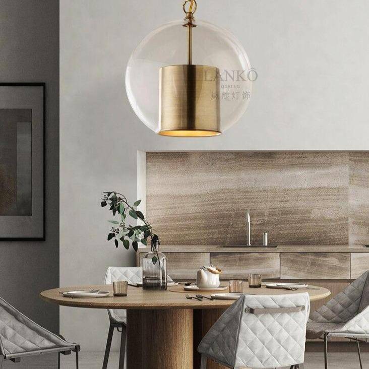 Suspension design LED avec abat-jour cylindrique doré et boule en verre Luxury - vue 4 sur 5