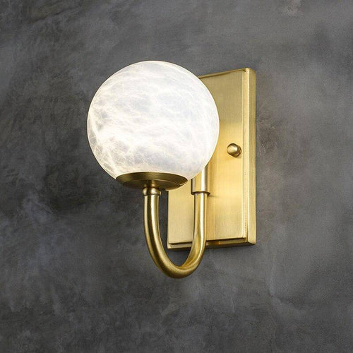 Applique murale design LED avec tige arrondie dorée et boule blanche Luxury