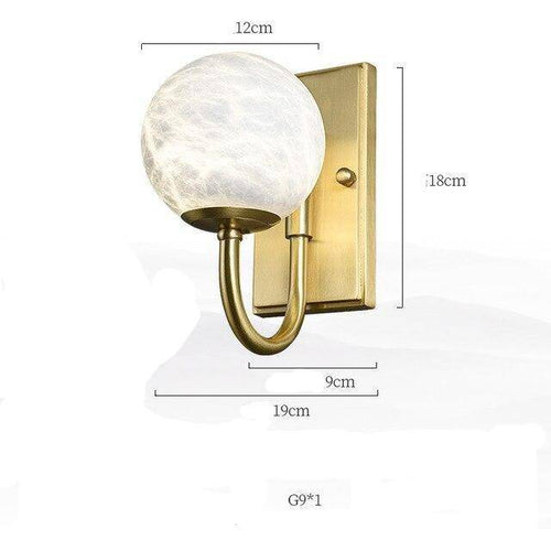 Applique murale design LED avec tige arrondie dorée et boule blanche Luxury