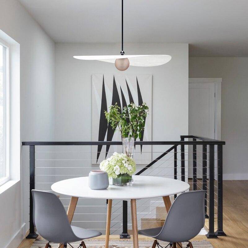 Suspension design LED avec boule métal et abat-jour blanc Line - vue 4 sur 9