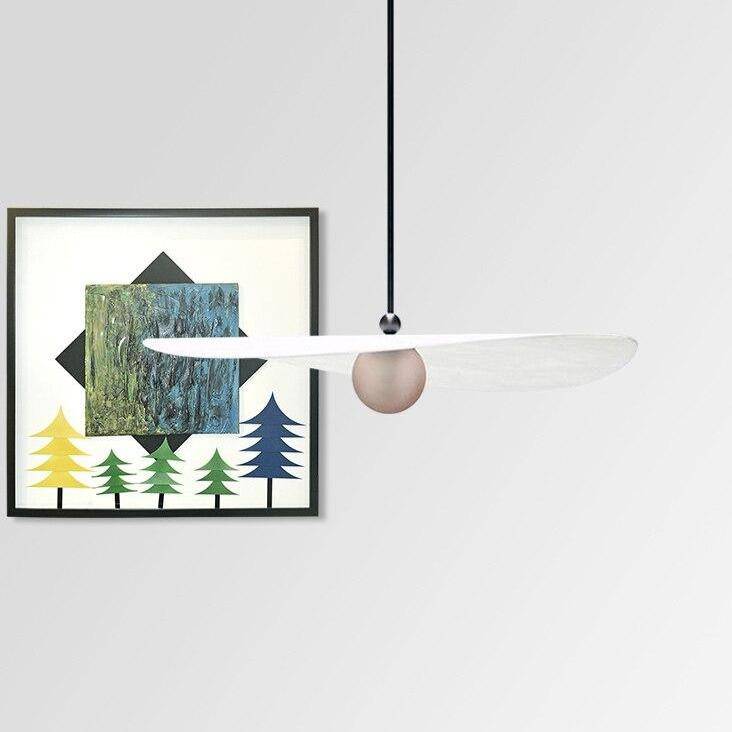 Suspension design LED avec boule métal et abat-jour blanc Line - vue 8 sur 9