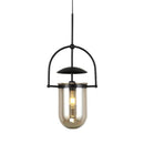 Suspension design à LED avec verre arrondi et métal industriel