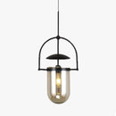 Suspension design à LED avec verre arrondi et métal industriel