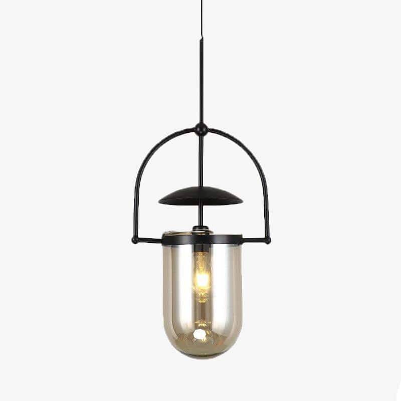 Suspension design à LED avec verre arrondi et métal industriel - vue 2 sur 7