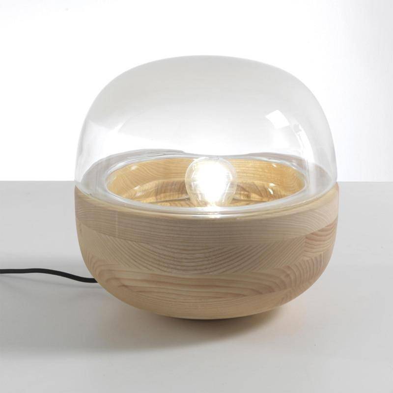 Lampe à poser moderne LED avec base en bois et socle en verre arrondie - vue 4 sur 4