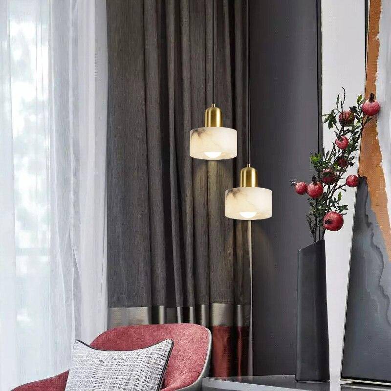Suspension design LED avec abat-jour arrondi en marbre blanc Luxury