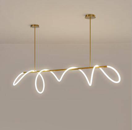 Suspension design avec tube doré et spirale LED - vue 5 sur 5