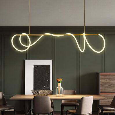 Suspension design avec tube doré et spirale LED - vue 6 sur 5