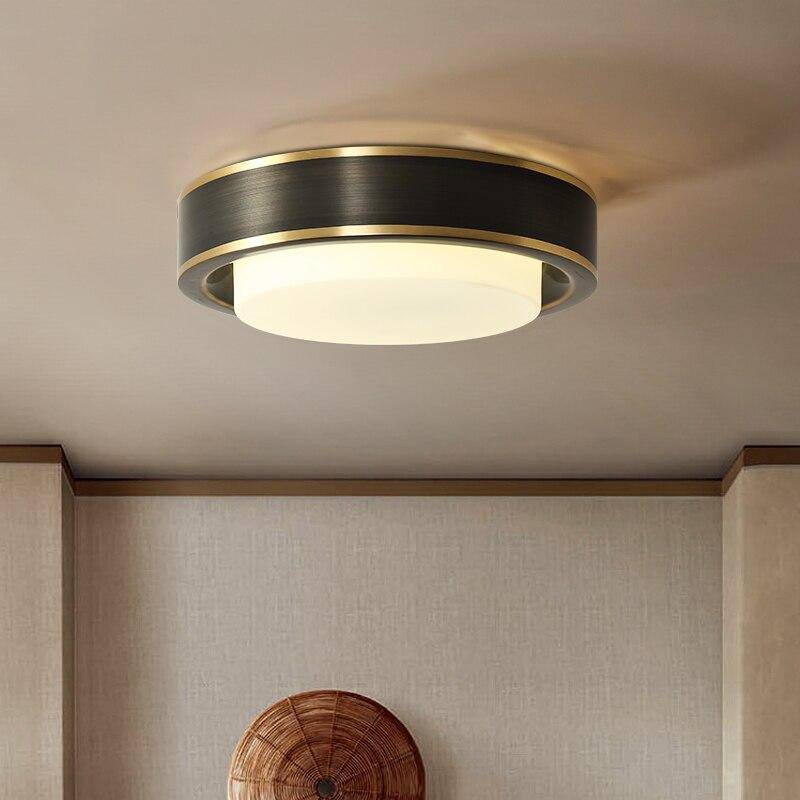 Plafonnier design LED rond aux bords rétro dorés - vue 5 sur 8