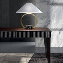 Lampe à poser design LED avec cercle en métal et abat-jour en verre Luxury